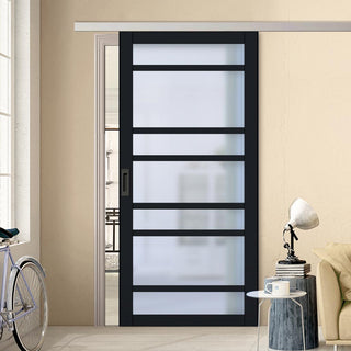 Image: Single Sliding Door & Premium Wall Track - Eco-Urban® Metropolitan 7 Pane Door DD6405SG Frosted Glass - 6 Colour Options