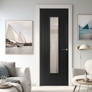 Image: J B Kind Laminates Aria Black Glazed Internal Door - Clear Glass - Prefinished