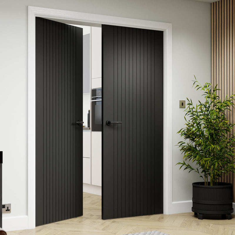 J B Kind Laminates Aria Black Internal Internal Door Pair - Prefinished