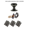 Three Pack Harrogate Mushroom Old English Mortice Knob Black Nickel Combo Handle Pack