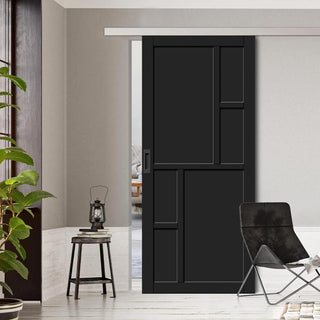 Image: Single Sliding Door & Premium Wall Track - Eco-Urban® Cairo 6 Panel Door DD6419 - 6 Colour Options