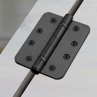 Image: 8x Cratus Exterior Matt Black Radius Corner Hinges - 102x67mm