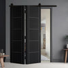 Sliding Top Mounted Black Folding Track & Double Door - Laminate Vancouver Black Door - Prefinished