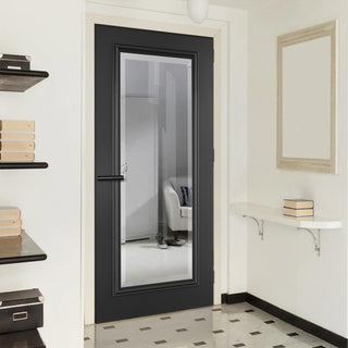 Image: Blenheim Internal Door Black Prefinished - Clear Bevelled Glass