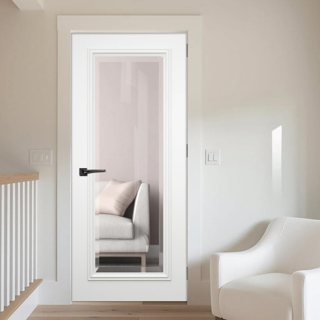 Blenheim White Primed Internal Door - Clear Bevelled Glass