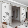 Double Glass Sliding Door - Solaris Tubular Stainless Steel Sliding Track & Butterfly 8mm Obscure Glass - Clear Printed Design