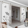 Double Glass Sliding Door - Solaris Tubular Stainless Steel Sliding Track & Butterfly 8mm Obscure Glass - Clear Printed Design