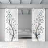 Double Glass Sliding Door - Solaris Tubular Stainless Steel Sliding Track & Blooming Tree 8mm Obscure Glass - Clear Printed Design