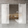 Double Glass Sliding Door - Solaris Tubular Stainless Steel Sliding Track & Borthwick 8mm Obscure Glass - Clear Printed Design