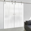 Double Glass Sliding Door - Solaris Tubular Stainless Steel Sliding Track & Borthwick 8mm Obscure Glass - Obscure Printed Design