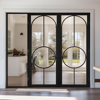 Image: ThruEasi Black Room Divider - Bowery Clear Glass Prefinished Door Pair with Full Glass Side