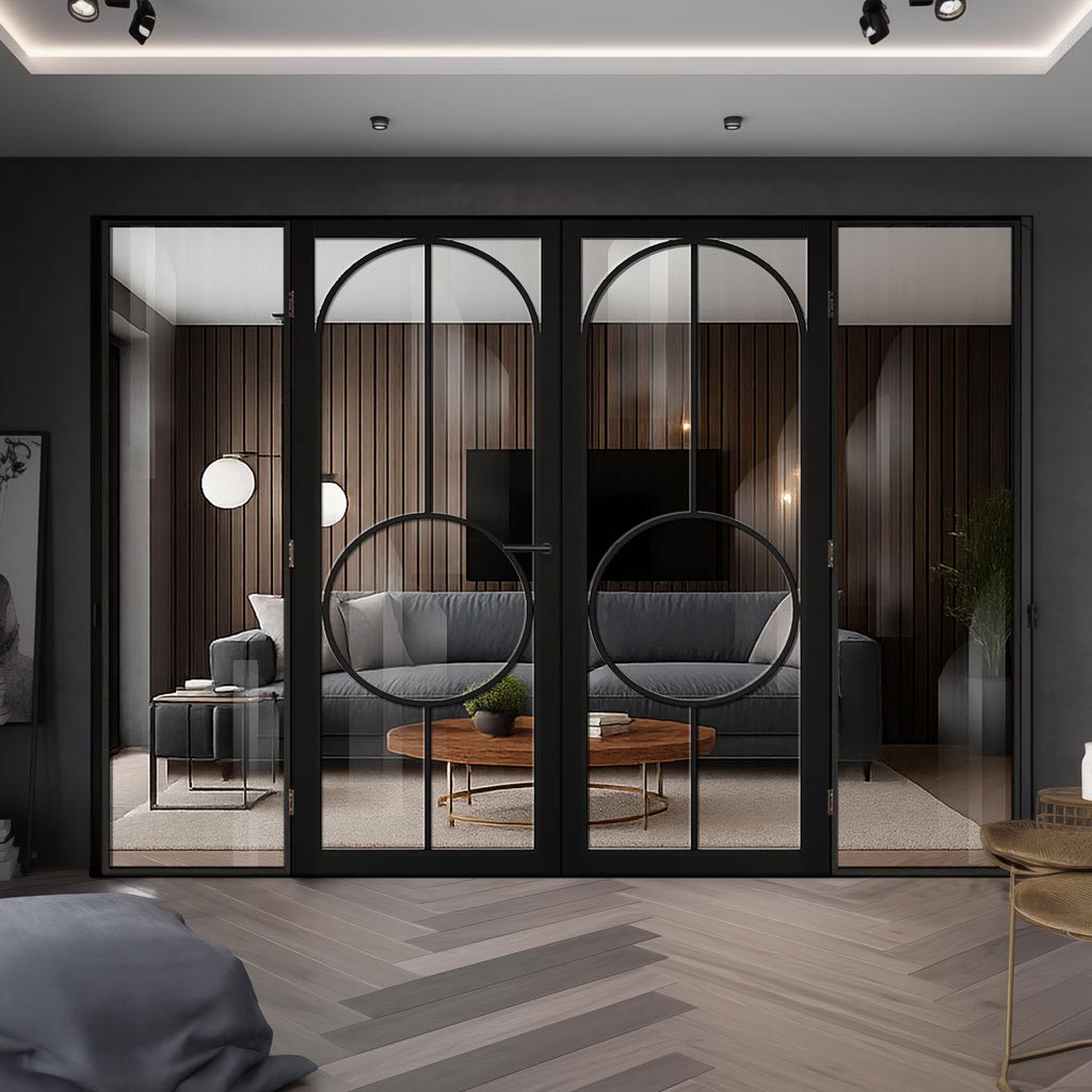ThruEasi Black Room Divider - Bowery Clear Glass Prefinished Door Pair with Full Glass Sides