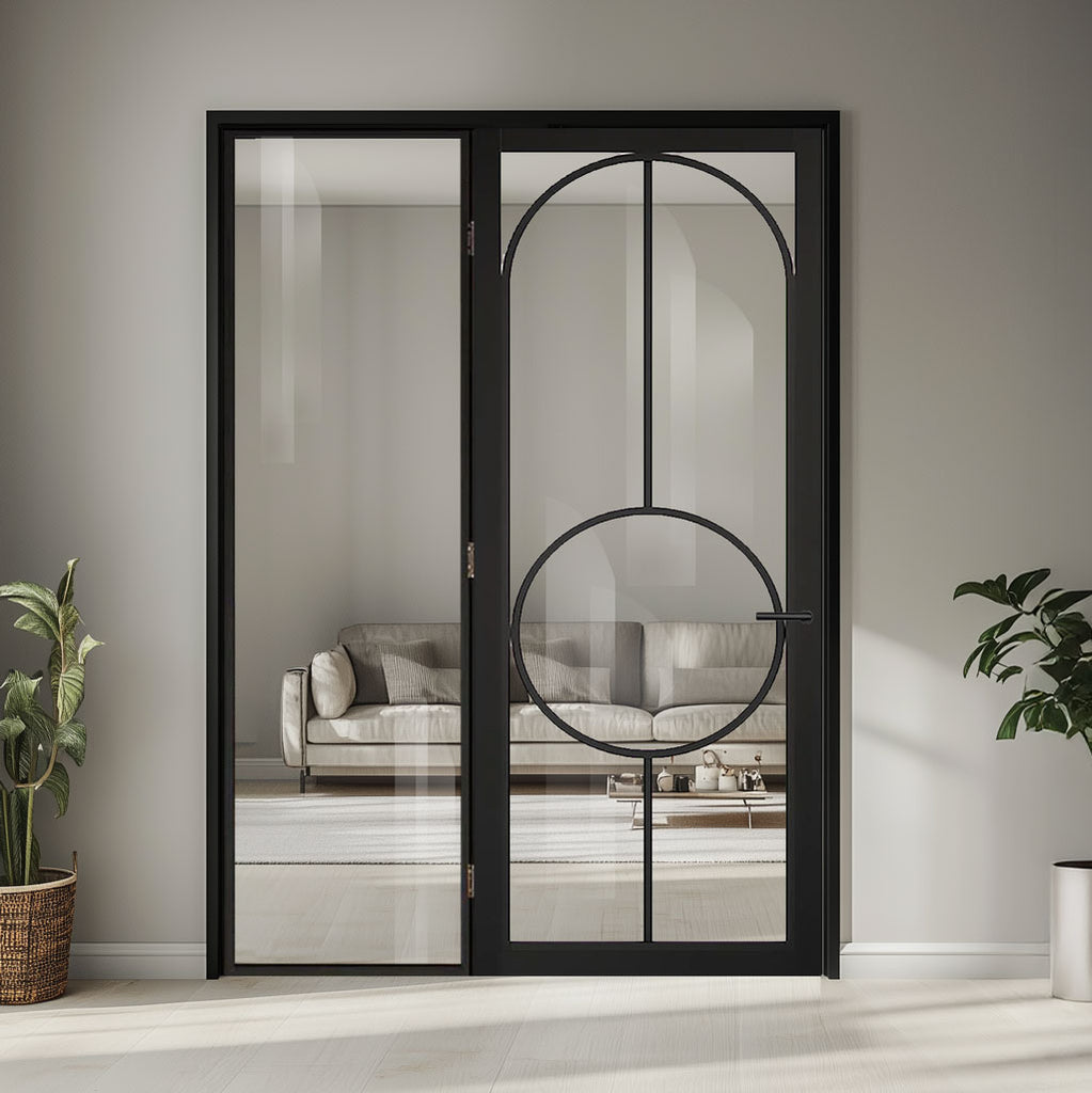 ThruEasi Black Room Divider - Bowery Clear Glass Prefinished Door with Full Glass Side