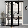 Sliding Top Mounted Black Folding Track & Double Door - Bowery Black Internal Door - Clear Glass - Prefinished