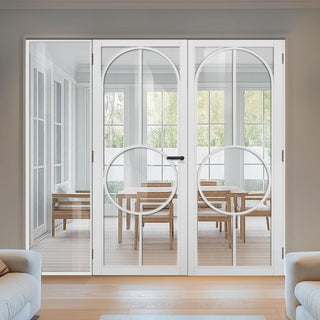 Image: ThruEasi White Room Divider - Bowery Clear Glass Primed Door Pair with Full Glass Side