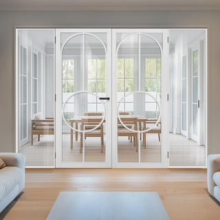 Image: ThruEasi White Room Divider - Bowery Clear Glass Primed Door Pair with Full Glass Sides