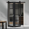 SpaceEasi Top Mounted Black Folding Track & Double Door - Brixton Black Door - Prefinished - Clear Glass - Urban Collection