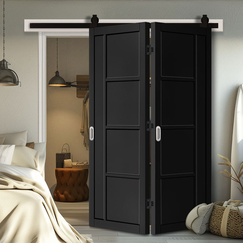 SpaceEasi Top Mounted Black Folding Track & Double Door - Brixton Black Door - Prefinished - Urban Collection