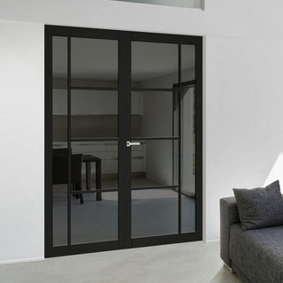 Image: Brixton Black Internal Door Pair - Prefinished - Tinted Glass - Urban Collection