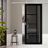 Top Mounted Stainless Steel Sliding Track & Brixton Black Door - Prefinished - Tinted Glass - Urban Collection
