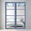 Brooklyn 4 Pane Solid Wood Internal Door Pair UK Made DD6308G - Clear Glass - Eco-Urban® Heather Blue Premium Primed