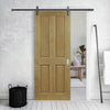 Single Sliding Door & Black Barn Track - Bury American Oak Crown Cut Veneer Door - Prefinished