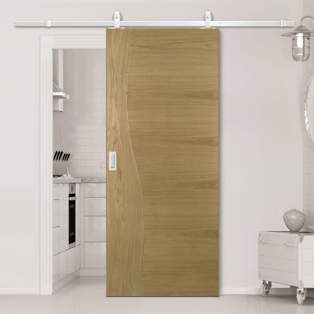 Top Mounted Stainless Steel Sliding Track & Cadiz Real American White Oak Crown Cut Veneer Door - Prefinished