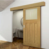 Single Sliding Door & Wall Track - Cambridge Period Oak Door - Frosted Glass - Unfinished