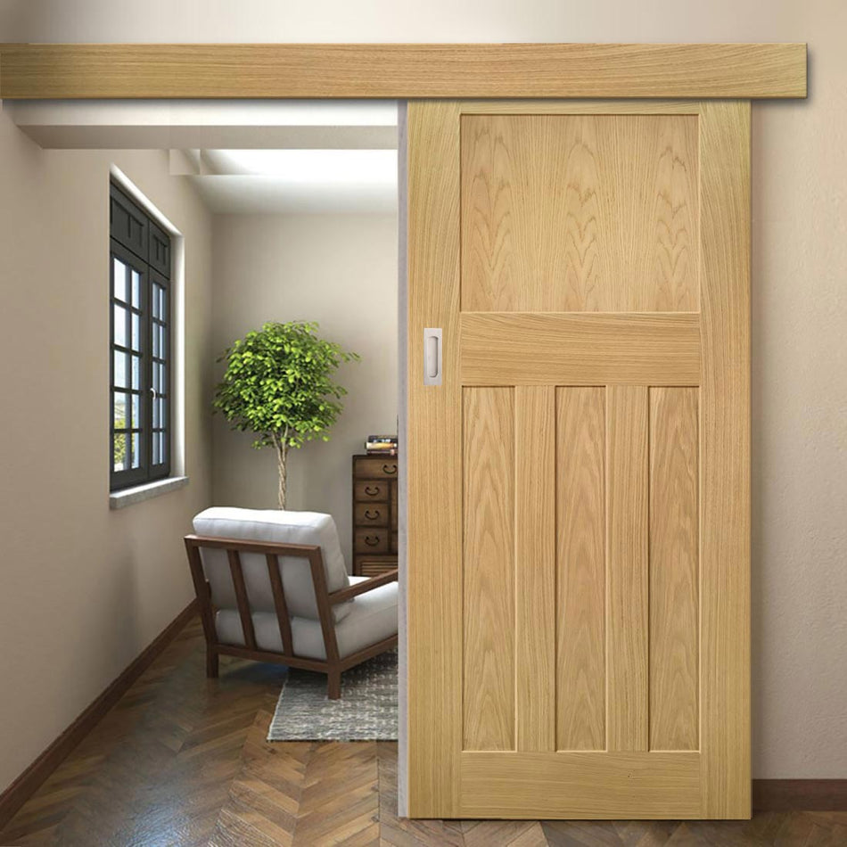 Single Sliding Door & Wall Track - Cambridge Period Oak Door - Unfinished