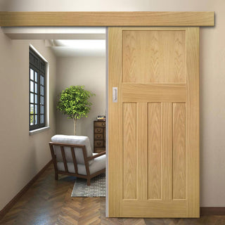 Image: Single Sliding Door & Wall Track - Cambridge Period Oak Door - Unfinished