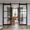 Top Mounted Sliding Track & Camden Black Double Door - Prefinished - Clear Glass - Urban Collection