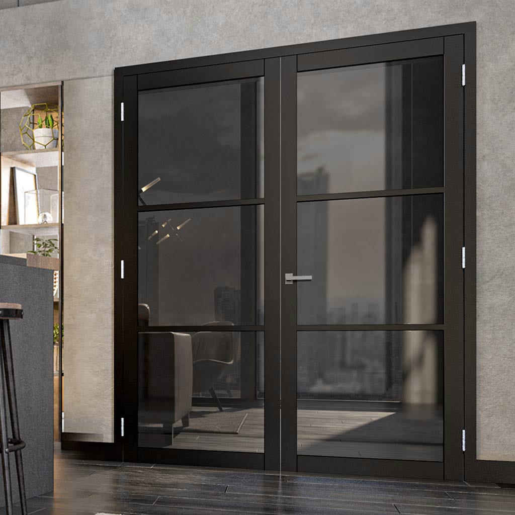 Camden Black Internal Door Pair - Prefinished - Tinted Glass - Urban Collection