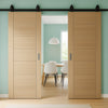 Top Mounted Black Sliding Track & Double Door - Carini Oak Internal Door - Unfinished