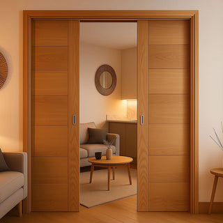 Image: Carini 7P Oak Single Evokit Double Pocket Door - Prefinished