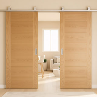 Image: Top Mounted Stainless Steel Sliding Track & Double Door - Carini Oak Internal Door - Prefinished