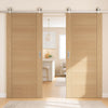 Top Mounted Stainless Steel Sliding Track & Double Door - Carini Oak Internal Door - Unfinished