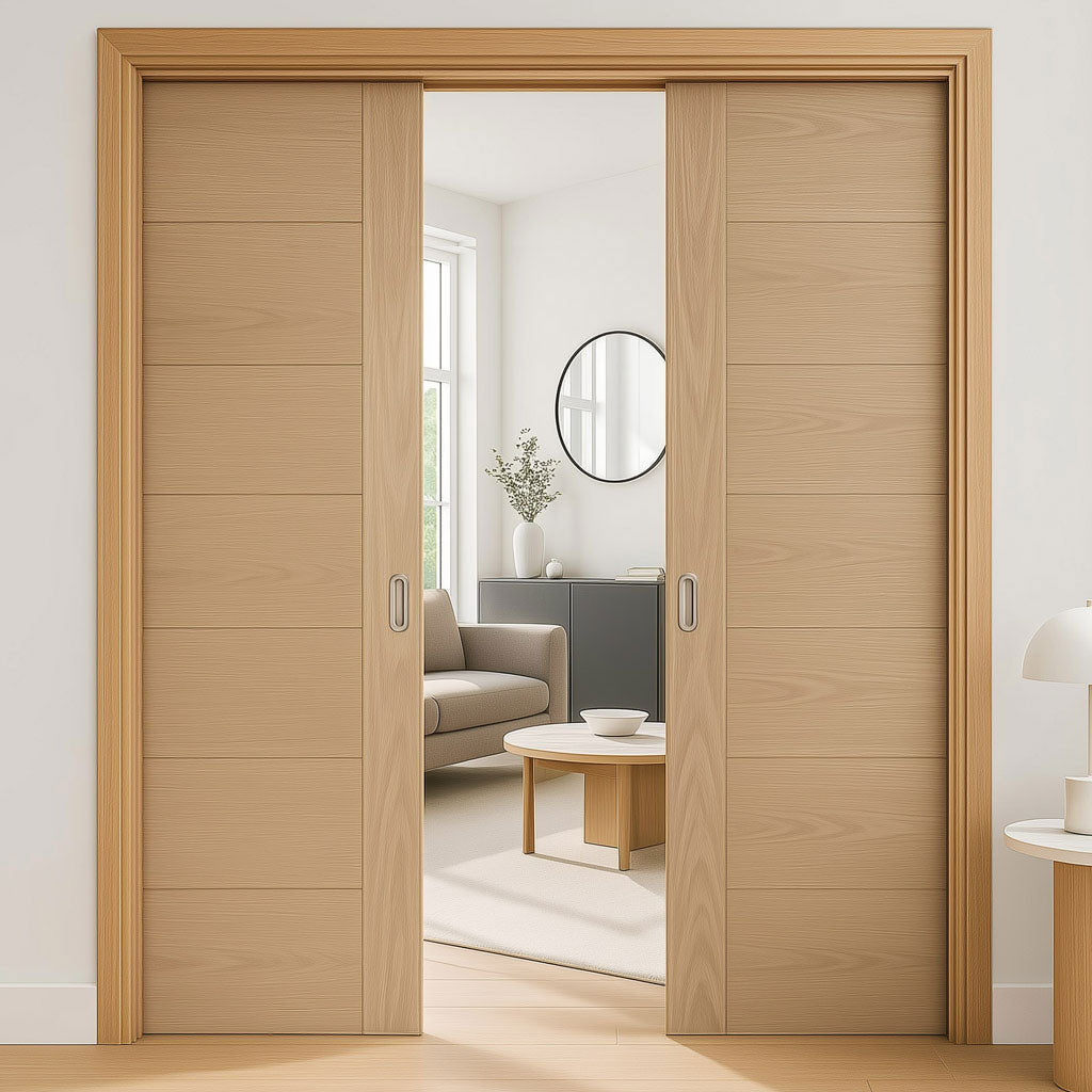 Carini 7P Oak Single Evokit Double Pocket Door - Unfinished