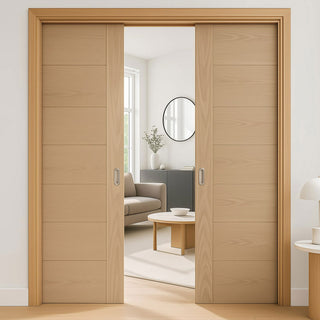 Image: Carini 7P Oak Single Evokit Double Pocket Door - Unfinished
