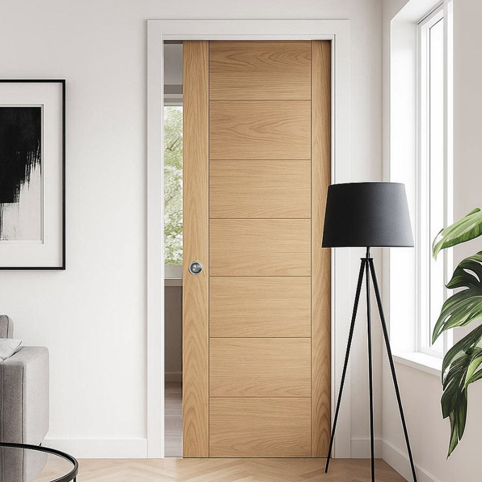 Carini 7P Oak Single Evokit Pocket Door - Unfinished