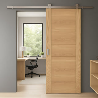 Image: Top Mounted Stainless Steel Sliding Track & Door - Carini Oak Internal Door - Prefinished