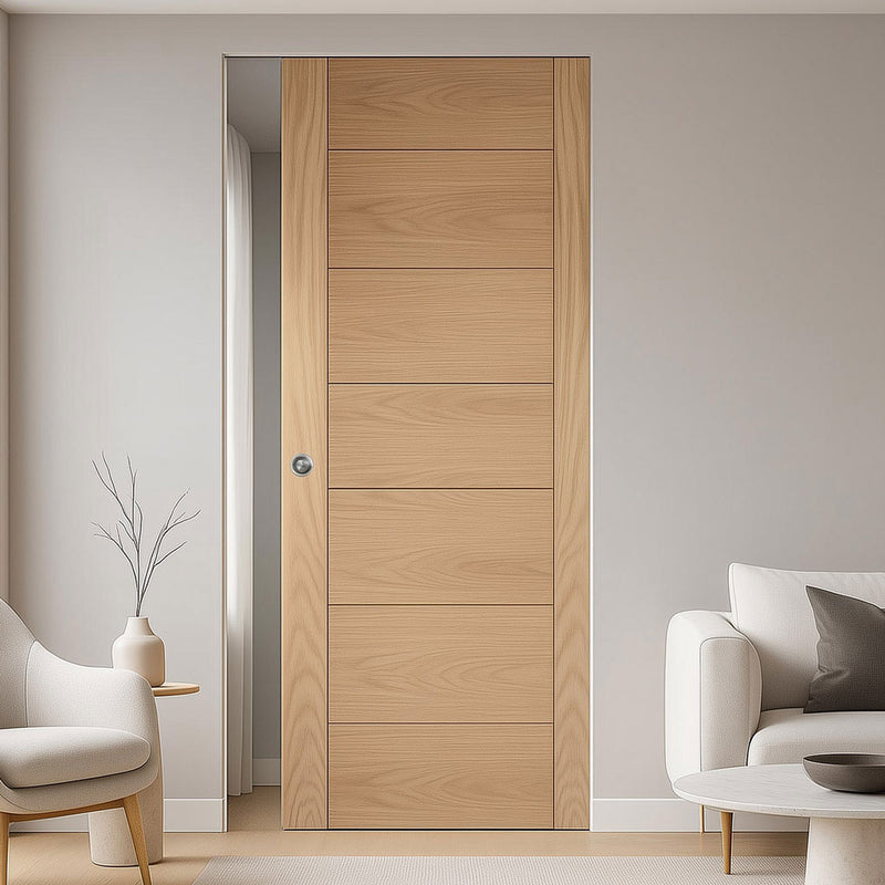 Carini 7P Oak Single Absolute Evokit Pocket Door - Unfinished