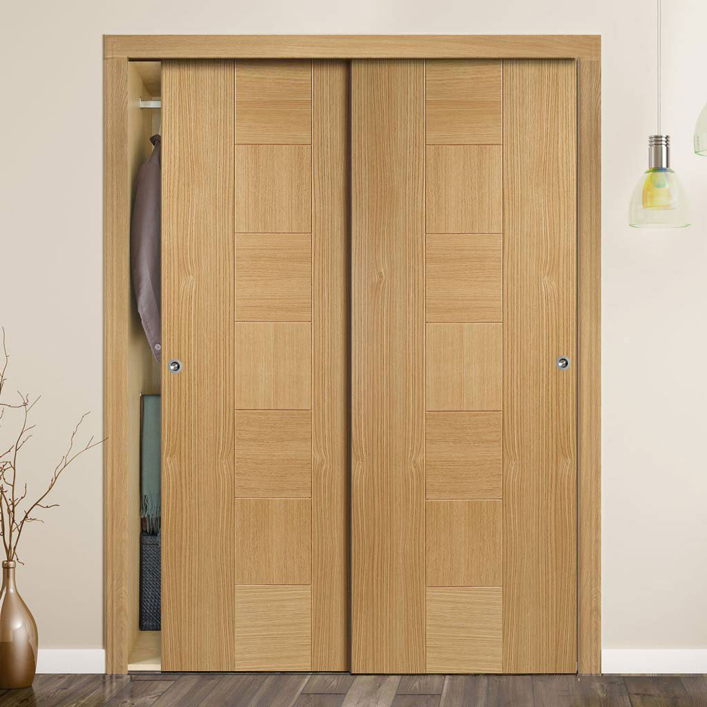 Minimalist Wardrobe Door & Frame Kit - Two Catalonia Flush Oak Doors - Prefinished