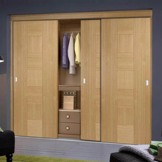 Image: Minimalist Wardrobe Door & Frame Kit - Three Catalonia Flush Oak Doors - Prefinished