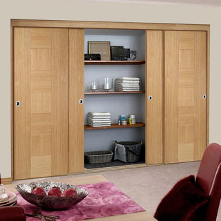 Image: Minimalist Wardrobe Door & Frame Kit - Four Catalonia Flush Oak Doors - Prefinished