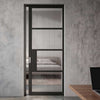 Chelsea 4 Pane Black Primed Absolute Frameless Single Pocket Door - Clear Reeded Glass