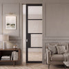 Chelsea 4 Pane Black Primed Absolute Frameless Single Pocket Door - Clear Glass
