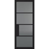 SpaceEasi Top Mounted Black Folding Track & Double Door  - Chelsea 4 Pane Black Primed Door - Tinted Glass