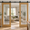 Top Mounted Black Sliding Track & Double Door - Valdor Cheshire Oak Door - Clear Glass - Prefinished