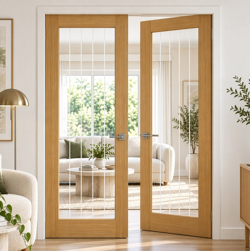Valdor - Cheshire Oak Internal Door Pair - Clear Glass - Prefinished