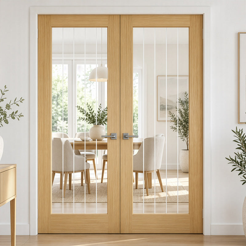 Valdor - Cheshire Oak Internal Door Pair - Clear Glass - Unfinished
